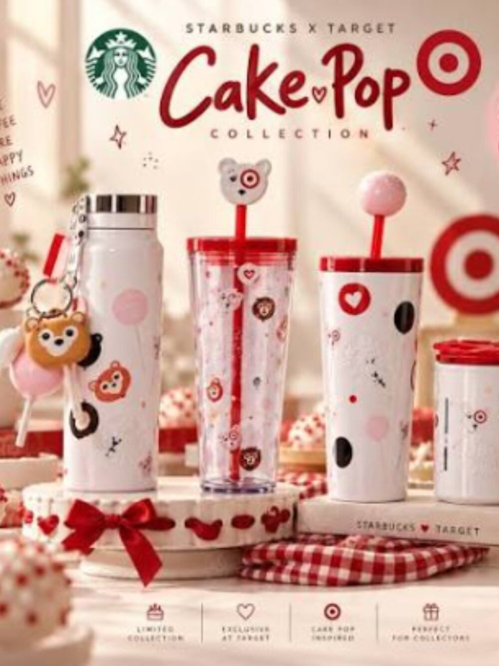Starbucks x Target Collab -  Water Bottle with 3 Cake Pop Charms